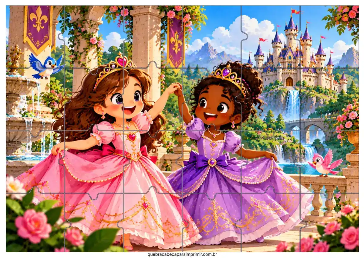 Quebra-cabeça de princesas para imprimir em PDF — intermediário, 24 peças